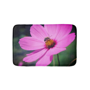 Honigbiene auf rosa Kosmos Blume Nah Badematte