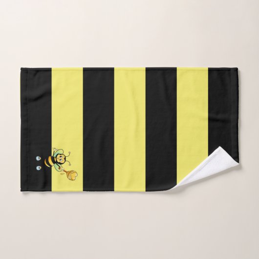 Honigbiene auf schwarz und gelb gestreiftem Badetu Badhandtuch Set (Handtuch)