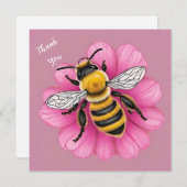 Honigbiene auf wunderschöne rosa Blume Dankeskarte (Vorne/Hinten)