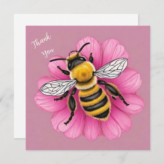 Honigbiene auf wunderschöne rosa Blume Dankeskarte (Vorne/Hinten)