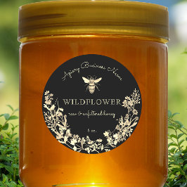 Honigbiene aus Gold und schwarzer Wildblume Runder Aufkleber
