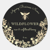 Honigbiene aus Gold und schwarzer Wildblume Runder Aufkleber (Vorderseite)