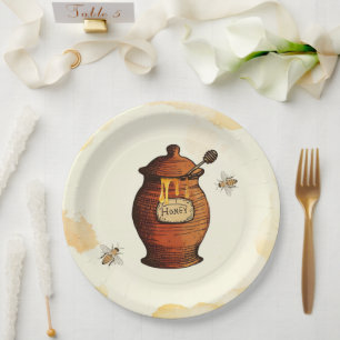 Honigbiene Baby Shower im Vintage-Stil Pappteller