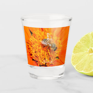 Honigbiene bestäubende Blume Thunder_Cove Orange Schnapsglas