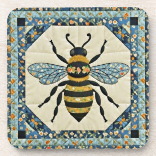Honigbiene Blau Border Quilt Getränkeuntersetzer