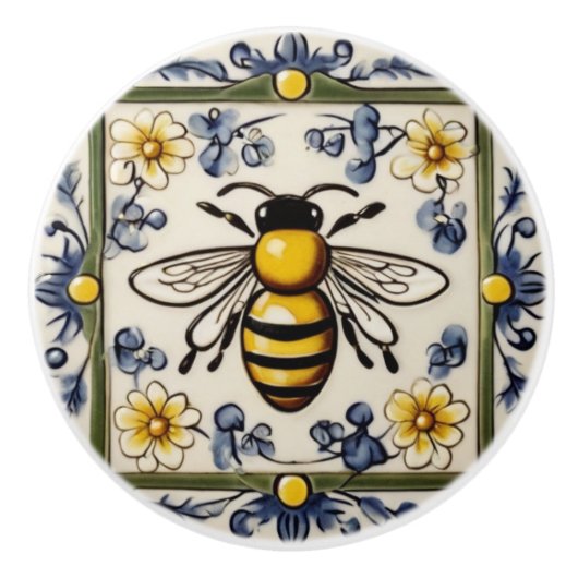Honigbiene Blau Gelb & Grün Mittelmeer Keramikknauf (Vorderseite)