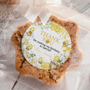 Honigbiene Blumen Erstes Bienentag Geburtstag Runder Aufkleber