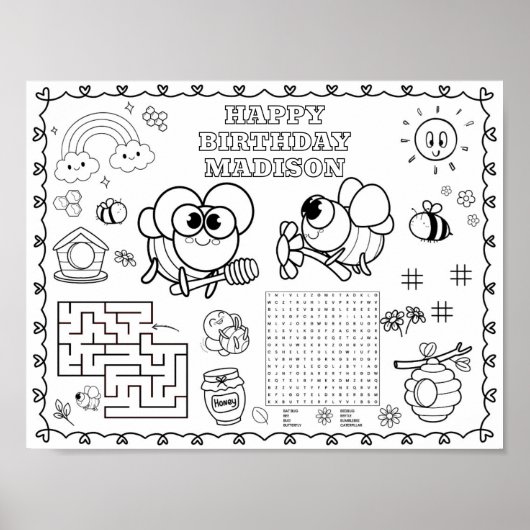 Honigbiene Bugs Geburtstagsmalmatte Poster (Vorne)