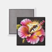 Honigbiene, die einen blühenden, hellen Hibiskus b Magnet (Vorderseite/Rückseite)