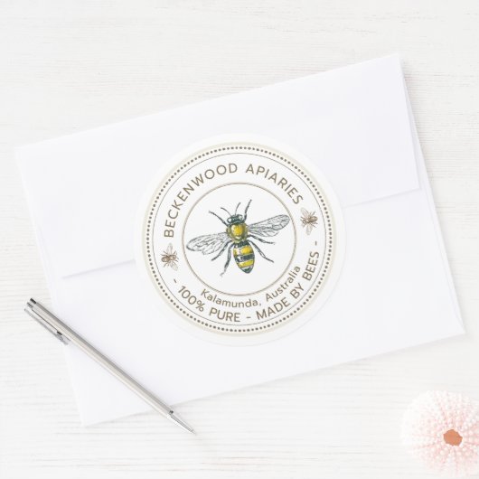 Honigbiene-Etikett Gelber Imker Runder Aufkleber (Umschlag)