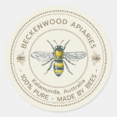 Honigbiene-Etikett Gelber Imker Runder Aufkleber (Vorderseite)