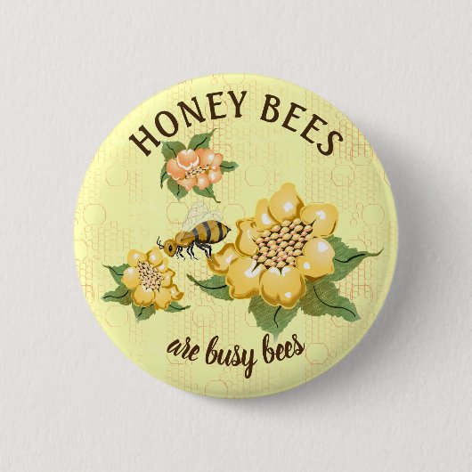 Honigbiene Fleißige Biene Honigwabe Blumen Button (Vorderseite)