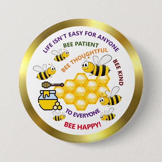 Honigbiene, geduldig, nachdenklich, freundlich, Mo Button (Vorderseite)