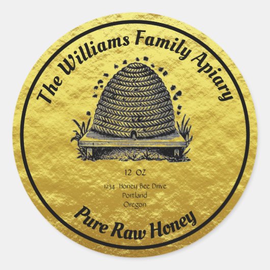 Honigbiene Honey Imitate Gold Jar Apiary Label | H Runder Aufkleber (Vorderseite)