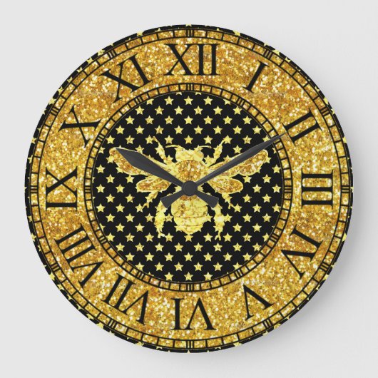 Honigbiene in Gold Große Wanduhr (Vorderseite)