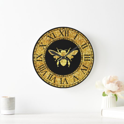 Honigbiene in Gold Große Wanduhr (Zuhause)