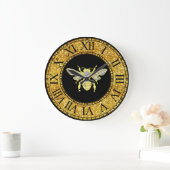 Honigbiene in Gold und Silber Große Wanduhr (Zuhause)