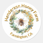 Honigbiene in Wreath Honey Business Promotions Runder Aufkleber (Vorderseite)