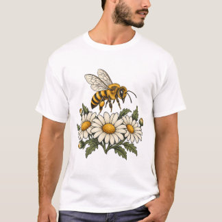 Honigbiene mit Gänseblümchen und botanischen Blätt T-Shirt