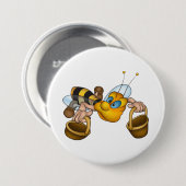 Honigbiene mit Körben Fun Besy Illustration Button (Vorne & Hinten)