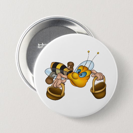 Honigbiene mit Körben Fun Besy Illustration Button (Vorne & Hinten)