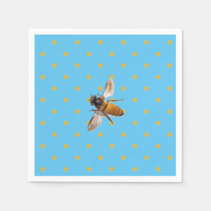 Honigbiene Retrogold und blaues Polka-Dot-Muster Serviette