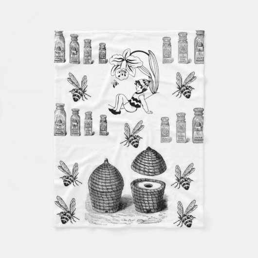 Honigbiene Schwarz-weiß dekorative Fleecedecke (Vorderseite)