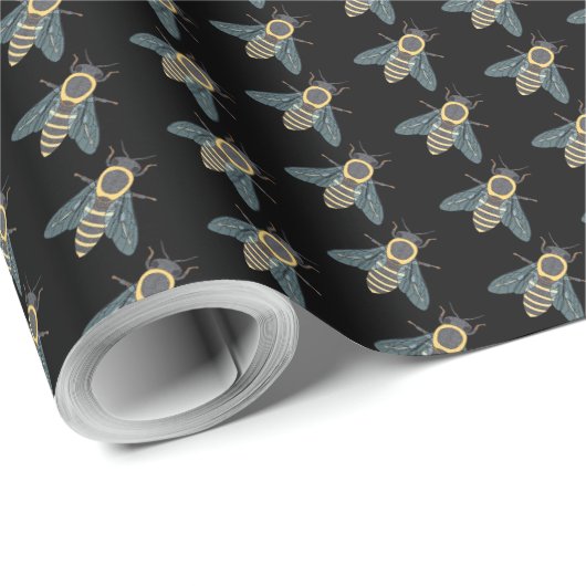 Honigbiene (schwarz) - Wrapping Paper Geschenkpapier (Rolleneckpunkt)
