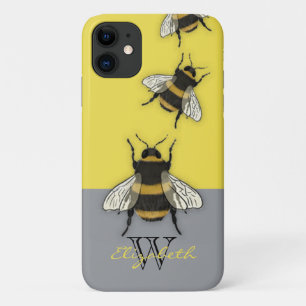 Honigbiene süß Gelb und Grau Monogramm Case-Mate iPhone Hülle