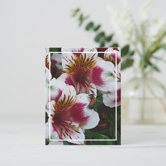 Honigbiene und Alstromerias-Abschlusskarte RSVP Karte (Stehend Vorderseite)