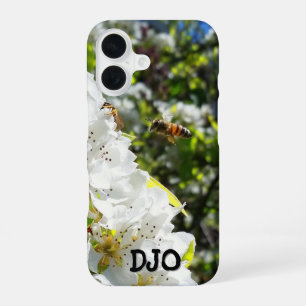 Honigbiene und Birnenblüte mit Ihren Initialen iPhone 16 Hülle