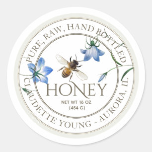 Honigbiene und Blaue Blumen Honig White Label Runder Aufkleber