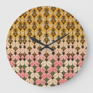 Honigbiene und Blumen-Tessellation Große Wanduhr