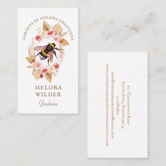 Honigbiene und Blütenrosa und Blütenblättrige Visitenkarte (Vorne/Hinten)