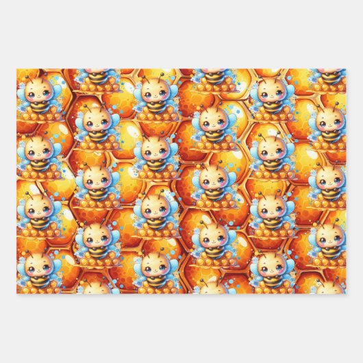 Honigbiene und Honeycomb Babydusche Geschenkpapier Set (Vorderseite)