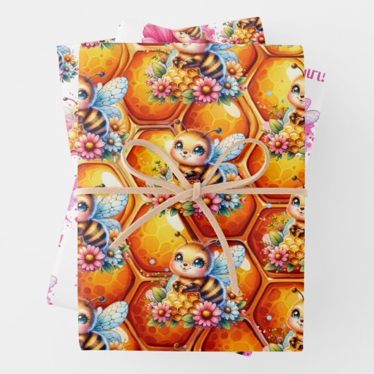 Honigbiene und Honeycomb Babydusche Geschenkpapier Set (Beispiel)