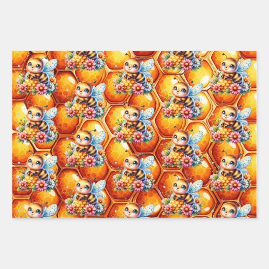 Honigbiene und Honeycomb Babydusche Geschenkpapier Set (Vorderseite)