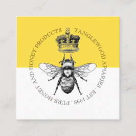 Honigbiene und -krone, goldgelb und weiß quadratische visitenkarte