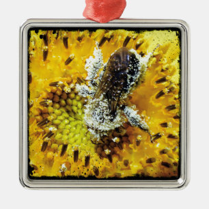 Honigbiene und Sonnenblume Ornament Aus Metall