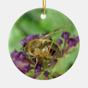 Honigbiene und violette Blumen Keramik Ornament