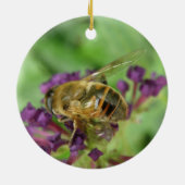 Honigbiene und violette Blumen Keramik Ornament (Hinten)