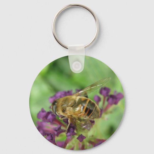 Honigbiene und violette Blumen Schlüsselanhänger (Vorderseite)