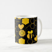 Honigbiene Vintage Sonnenblumen Kaffeetasse (VorderseiteRechts)