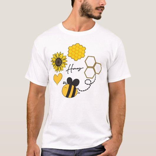 Honigbiene Vintage Sonnenblumen T-Shirt (Vorderseite)