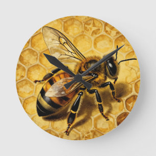 Honigbiene Waben Golden Natur  Runde Wanduhr
