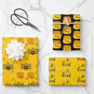 Honigbiene Waben Verpackungspapier Set von 3 Geschenkpapier Set