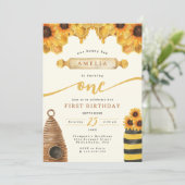Honigbiene Watercolor Bee Sunflower Einladung (Stehend Vorderseite)