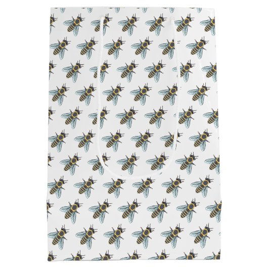 Honigbiene (weiß) - Geschenktasche Mittlere Geschenktüte (Rückseite)