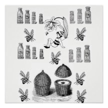 Honigbiene-weißes schwarzes Poster