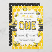 Honigbiene zum ersten Geburtstag Einladung (Vorne/Hinten)